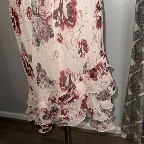 Muse 100% Silk Rose Floral Print Ruffled Spaghetti Strap Fairy Dress - Picture 4 of 10